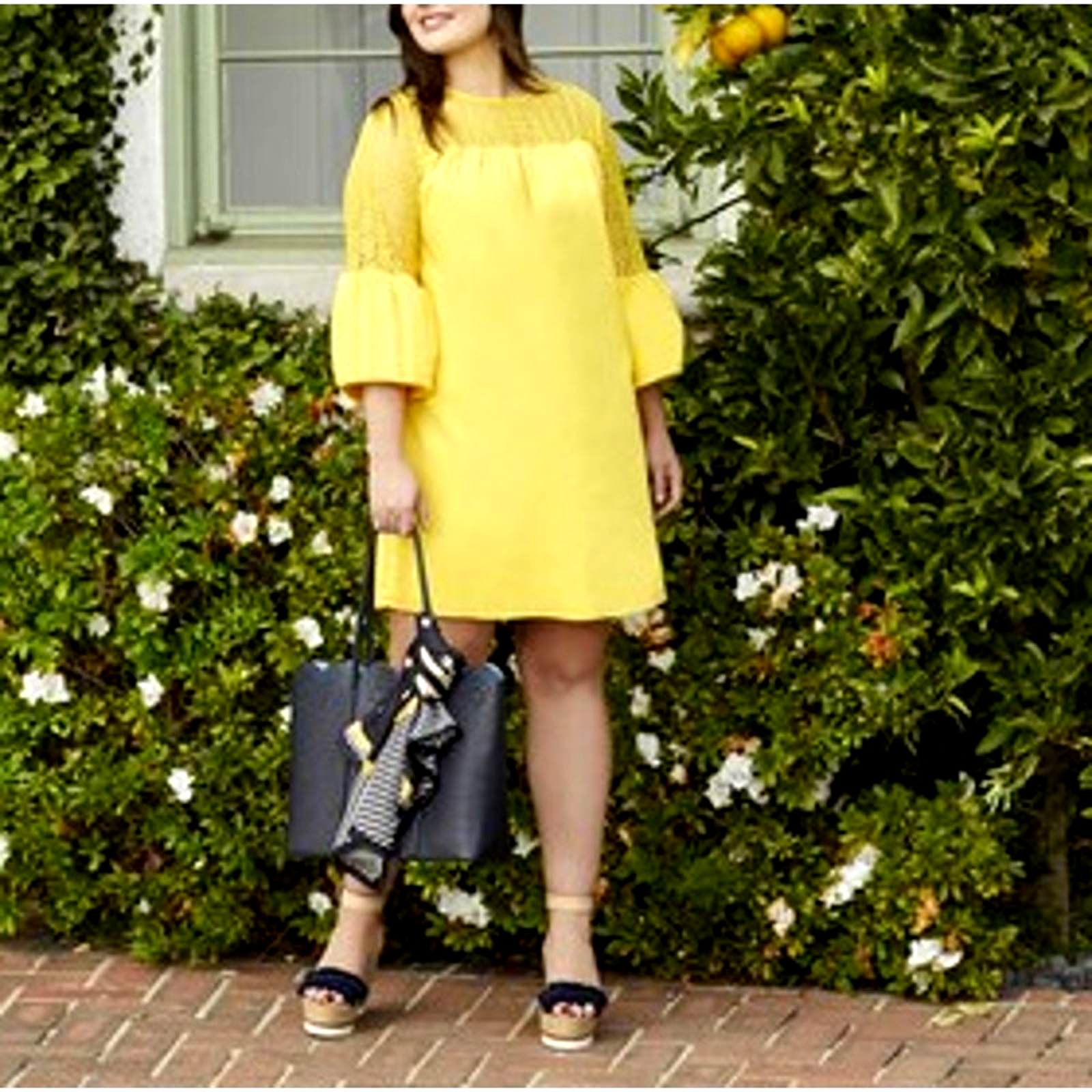 Draper James Yellow Shift Dress Size 14 Lace Romantic Babydoll Designer $146